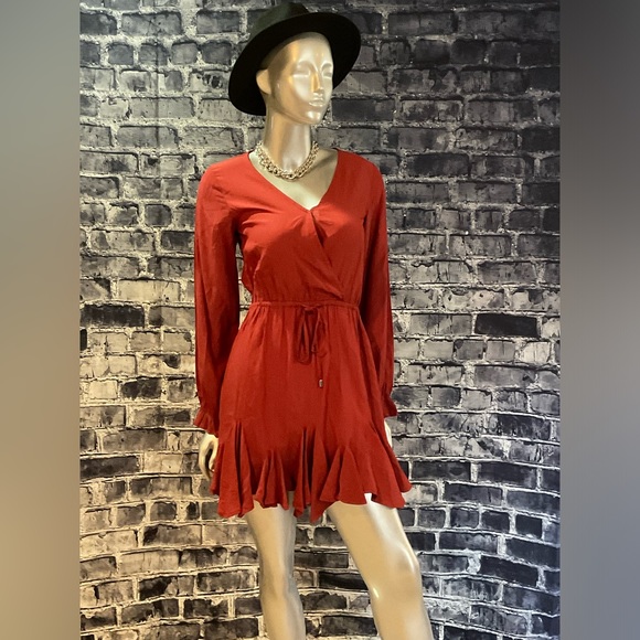 Rust Burnt Orange Long Sleeve Mini Dress - Picture 7 of 7